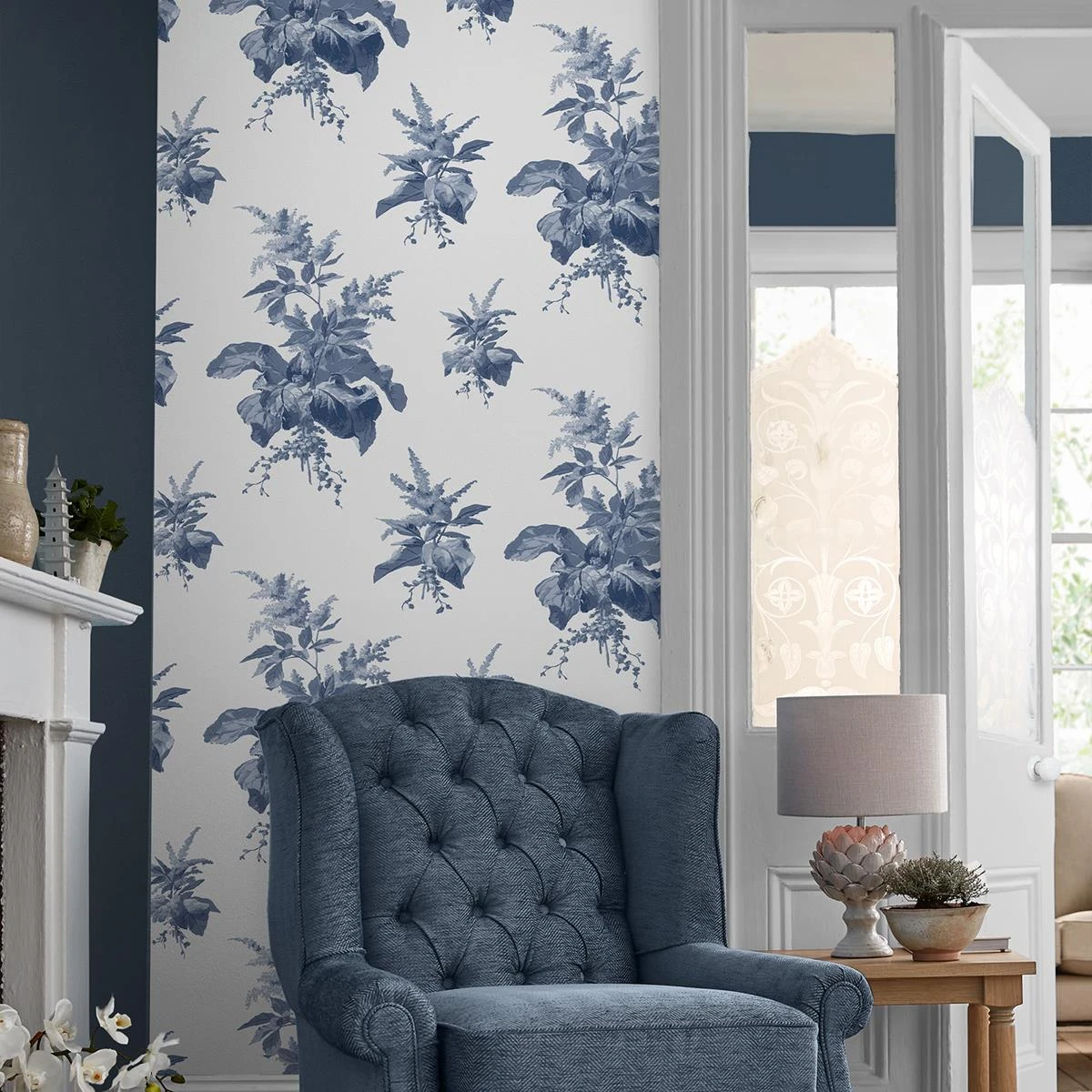 Laura Ashley Vliesbehang | Narberth - Midnight Seaspray - Blauw 4 Laura Ashley Vliesbehang | Narberth - Midnight Seaspray - Blauw - Afbeelding 2